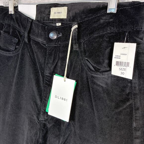 DL1961 Hepburn Wide Leg Pants Womens 30 Black Velvet Retro Goth Skater Preppy - Picture 2 of 11